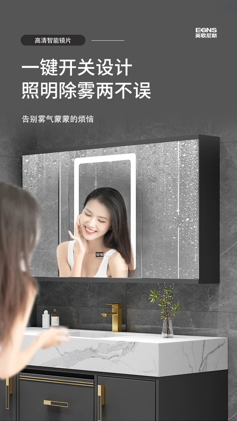 Wholesale Wall Mounted Vanity Cabinets Hotel Bathroom Furniture Modern Light Luxury Cabinet Including Basin and Smart Mirror