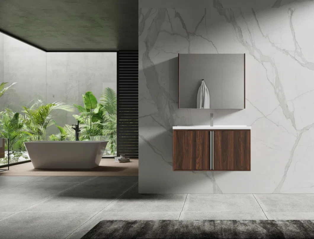 Luxury Wash Basin Aluminium Bathroom Vanity Ceramic Cabinet with Touch Light LED Mirror