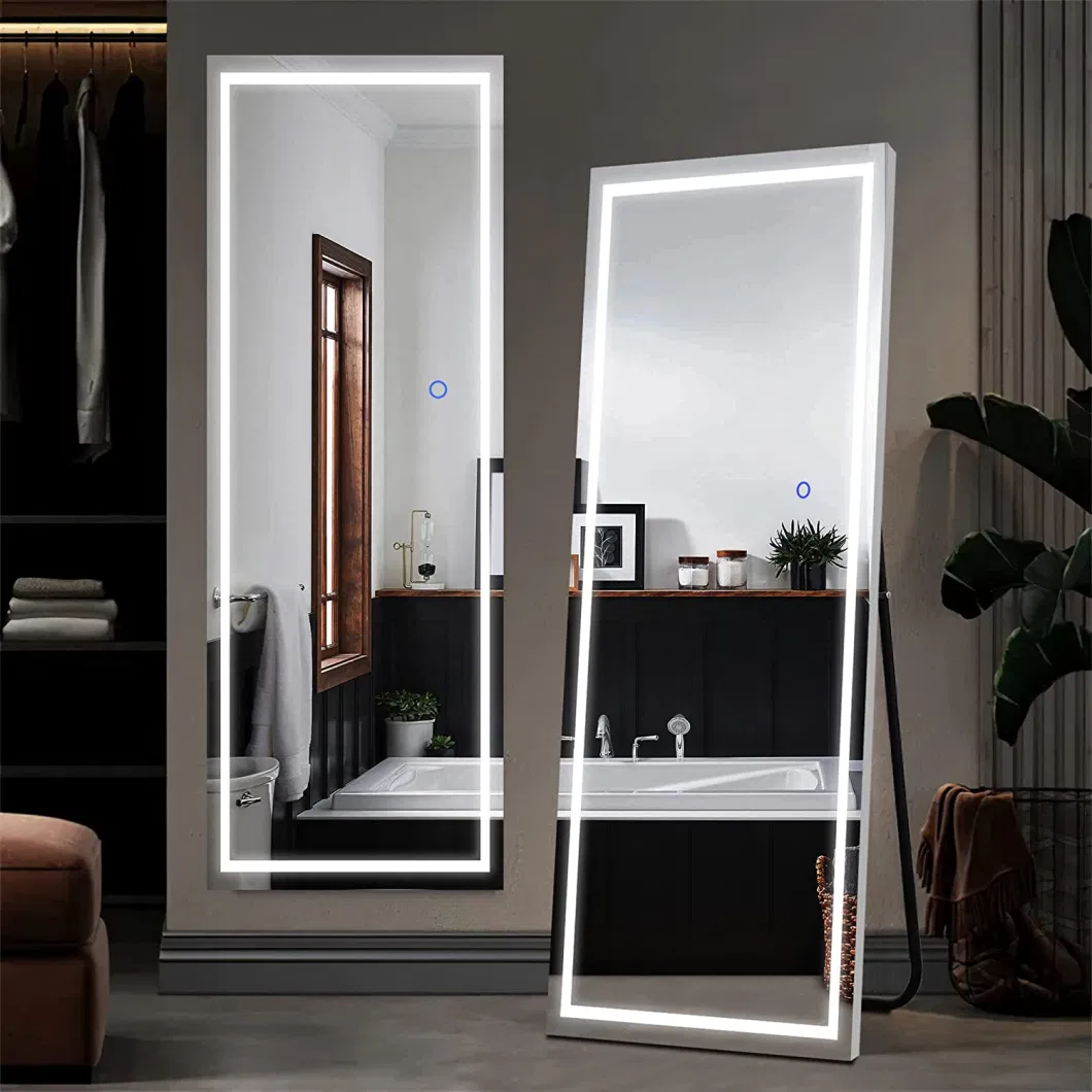 LED Full Length Standing Mirror Large Rectangle Mirrors Dimmable Lighting Stepless Dimming for Bedroom Bathroom Living Room