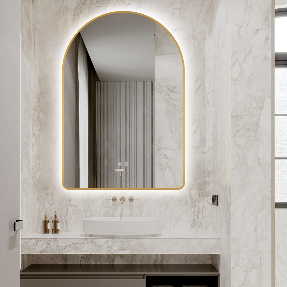 Anti-Fog Mirror with LED Light for Bedroom - Arched Bathroom Mirror with Light, Half Circle Arch Mantel Mirror