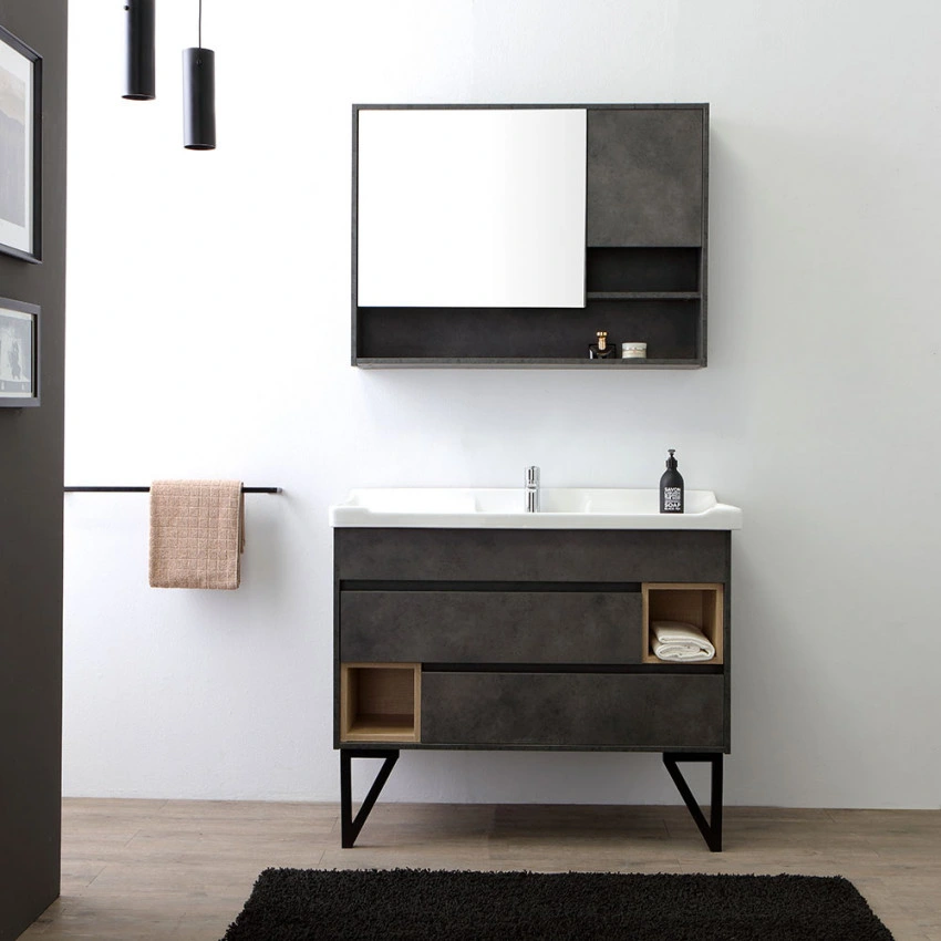 Grey Color Modern New Design Wall Mounted Mirror Bathroom Furniture MDF Cabinet