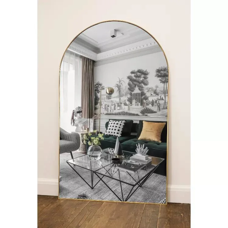 Custom Wholesale Large Big Arch Metal Framed Gold Full Length Body Long Dressing Standing Floor Wall Mirror