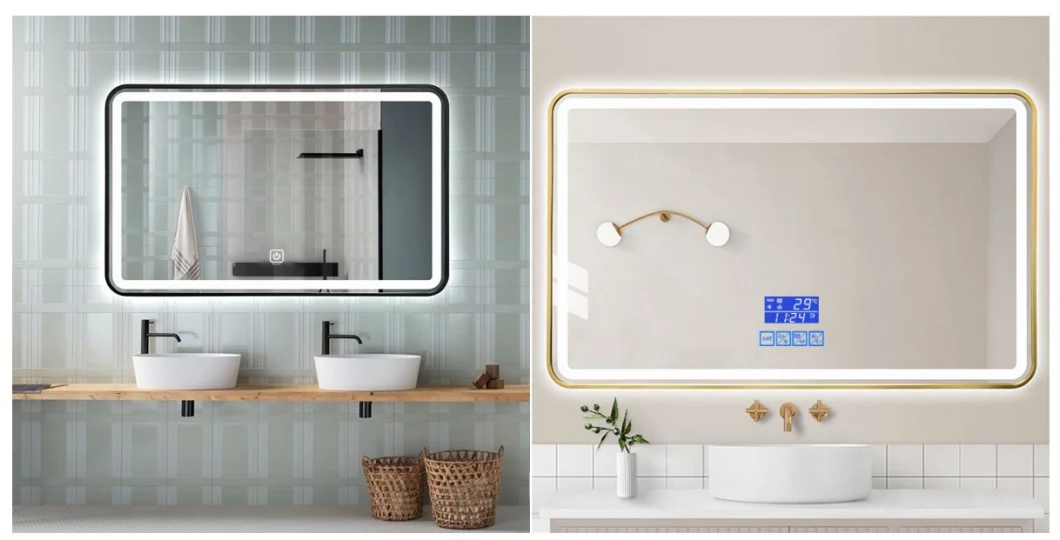 Sandblasting Frosted Aluminum Frame Rectangular Adjustable Defogger Bathroom Smart Illuminate Mirror
