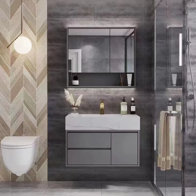 Rock Plate Light Luxury Simple Bathroom Furniture Modern Bathroom Cabinet with Mirror