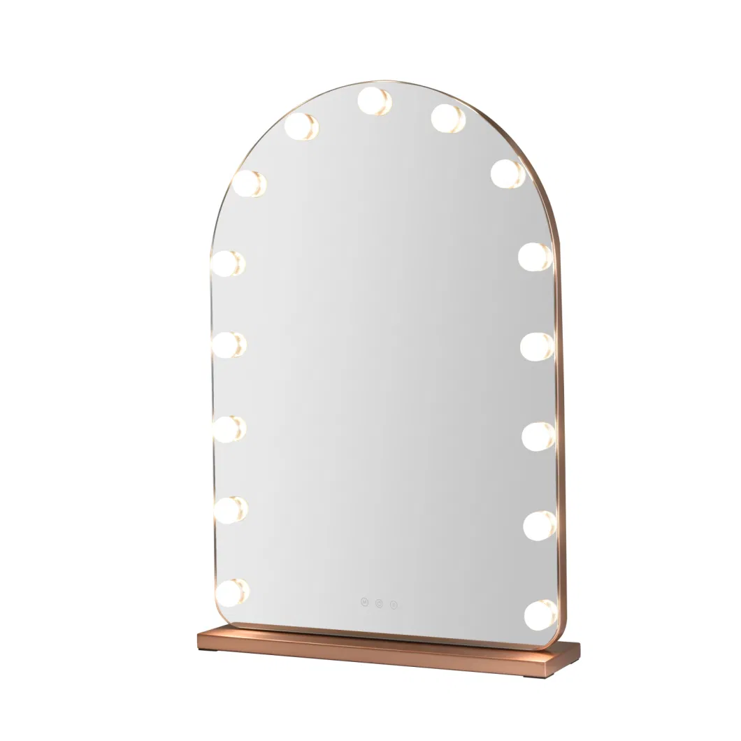 New Shape Arch Design Tabletop Rose Gold Lighted Hollywood Mirror