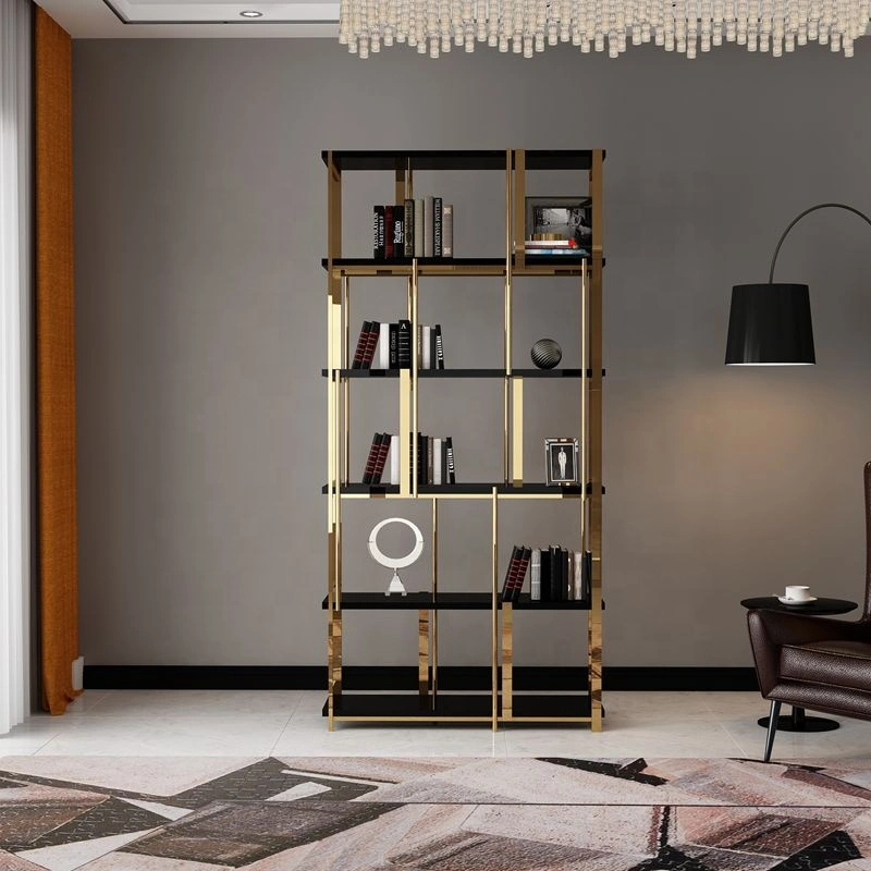 Modern Luxury Stainless Steel Gold Brush Living Room Cabinets and Bookshelves