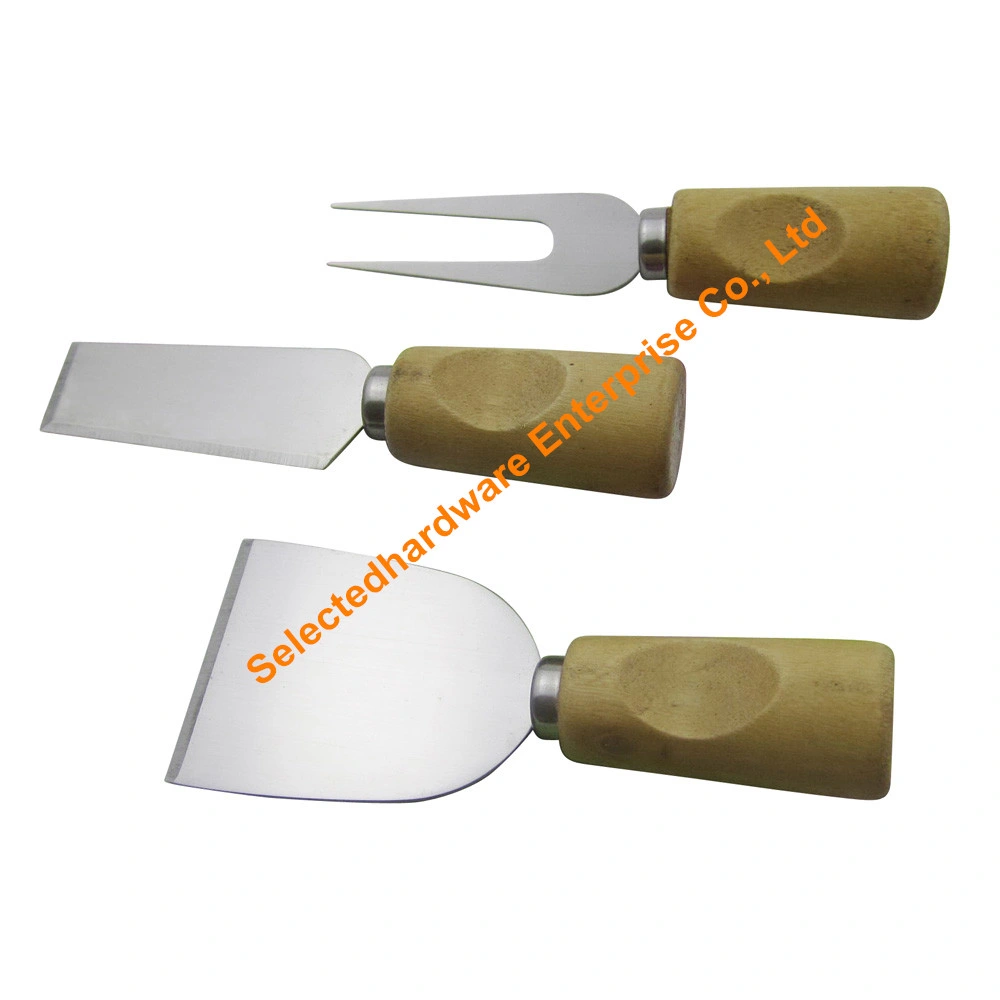 3PCS Cheese Knife and Fork Set with Rubber Wood Handle