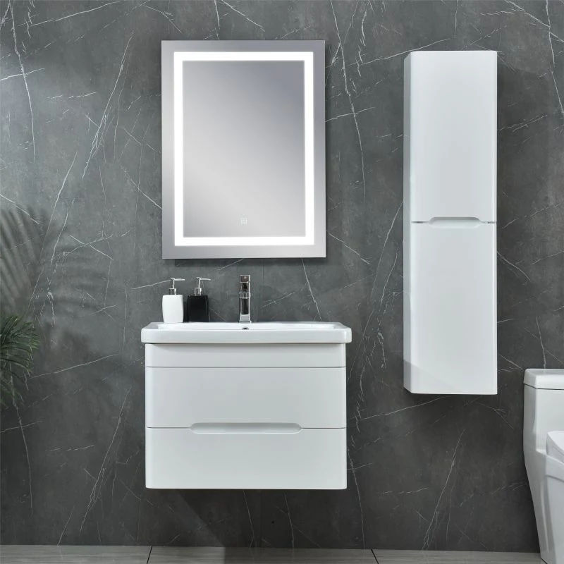 Wall Mounted White Light Mirror Glass Basin Bathroom PVC Cabinet
