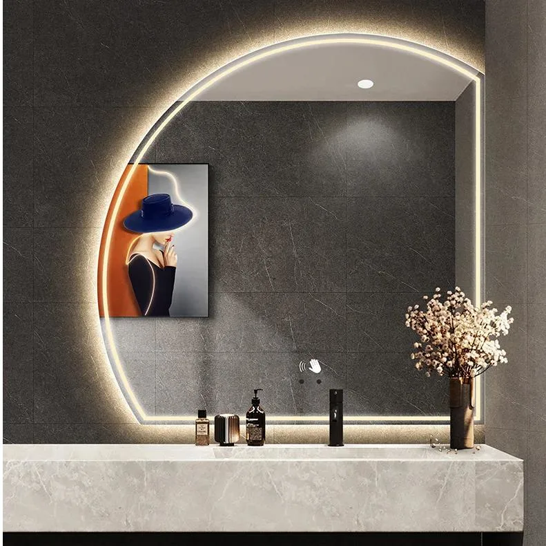 Defog Irregular Shape Wall Mounted Frameless Vanity Bathroom Mirror Backlit