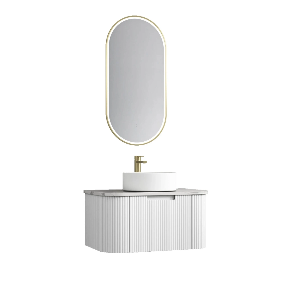 Matte White Fluted 750mm Curve Wall Hung Bathroom Vanity
