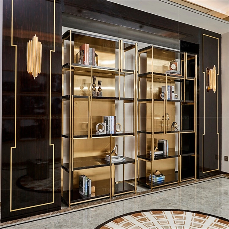 Modern Luxury Stainless Steel Gold Brush Living Room Cabinets and Bookshelves