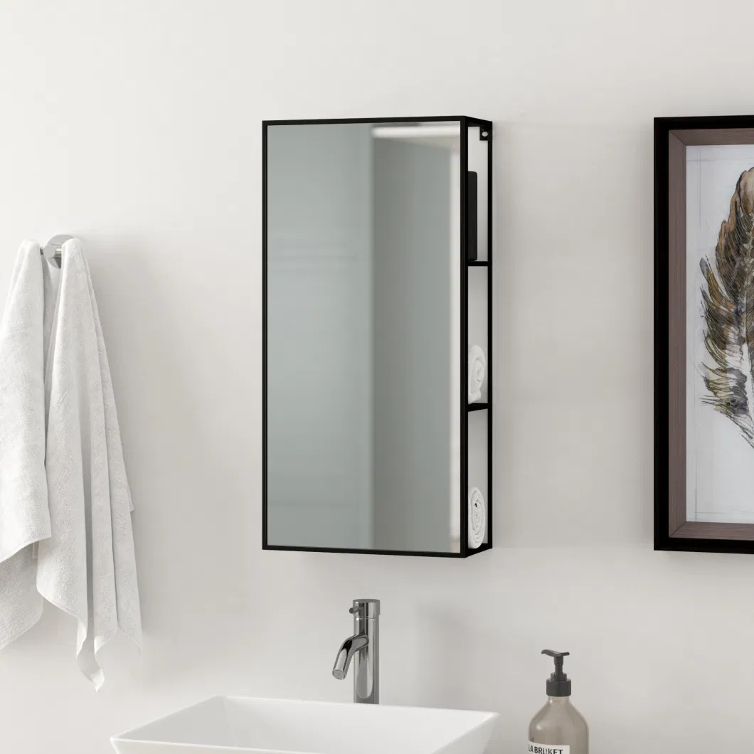 Ortonbath Half-Mirror Mirror Cabinet Hidden Mirror Cabinet Wall-Mounted Space Aluminum Bathroom Locker Mirror Multiple Placement Organized Storage Color: Black