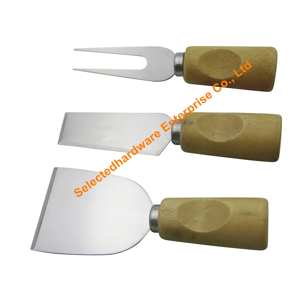 3PCS Cheese Knife and Fork Set with Rubber Wood Handle
