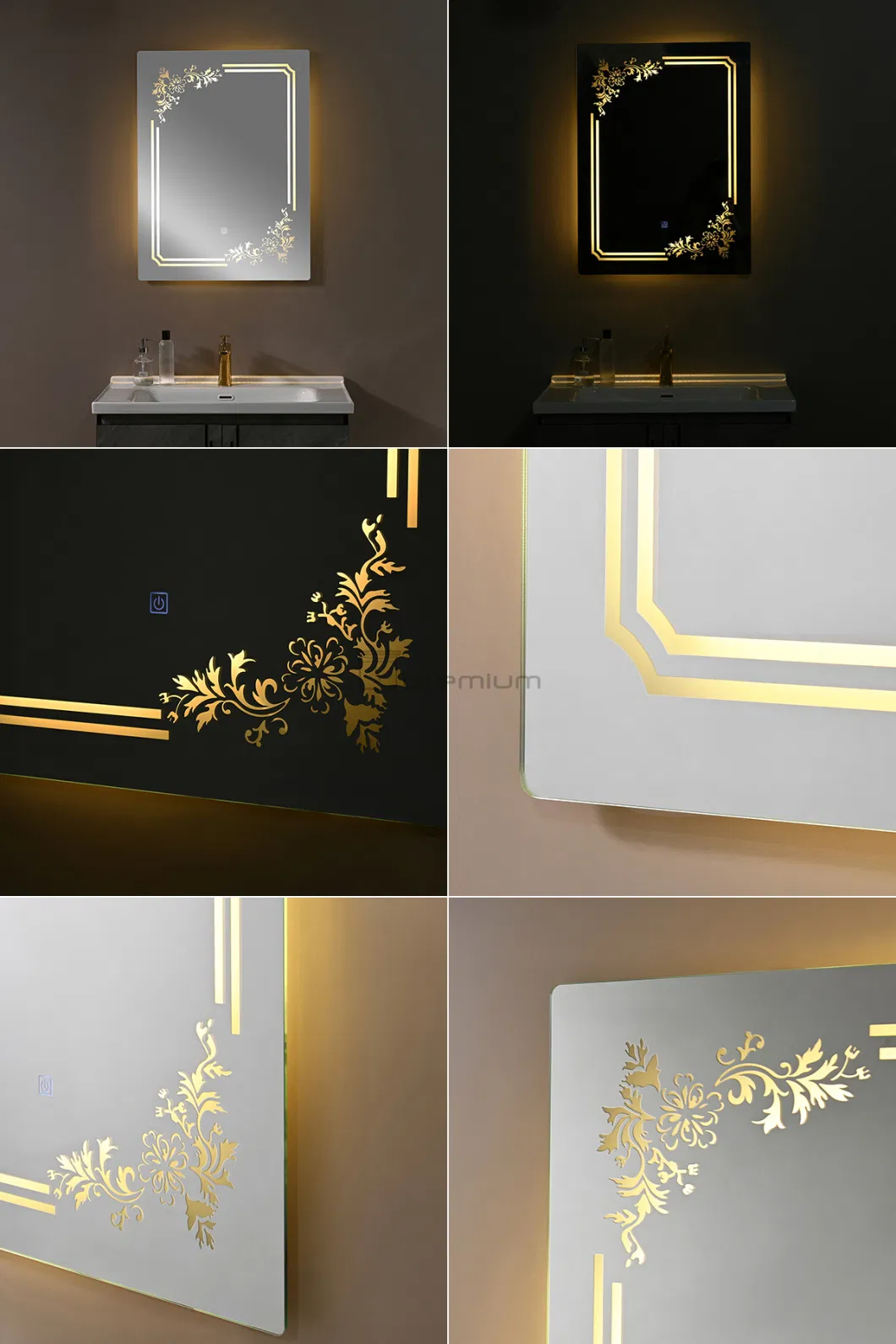 Vanity Mirror LED Home Use Large Storage Plywood Bathroom Vanity with Top LED Strip Full Closed PVC Back Bathroom Mirror