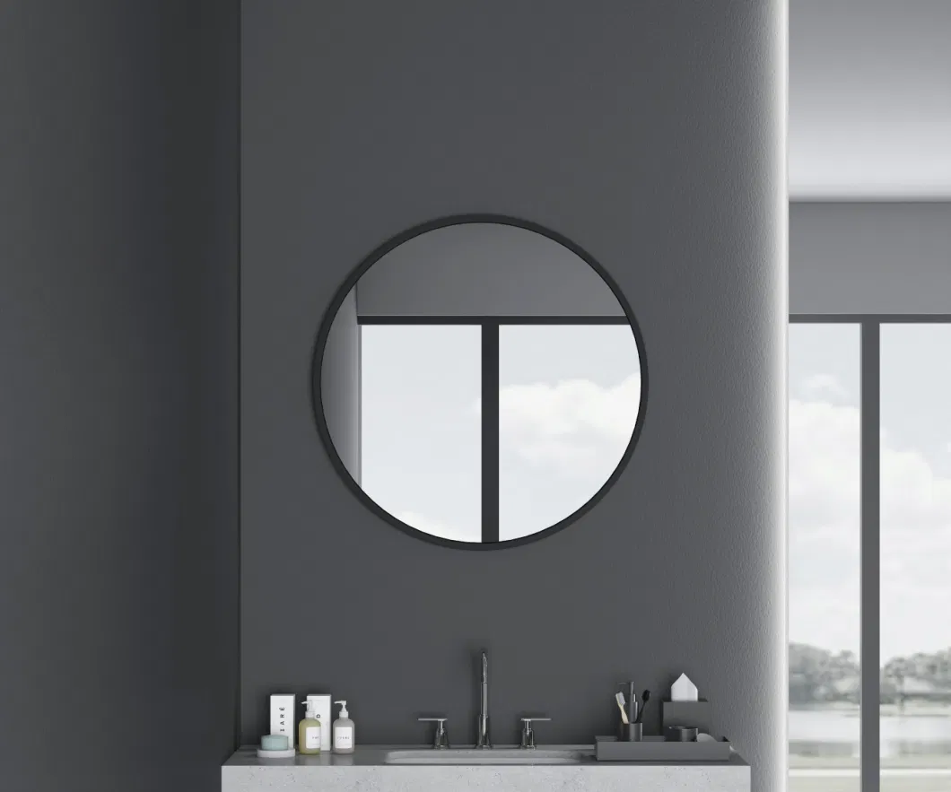 Home Decor Wall Hung Aluminum Frame Mirror Round Shape Bathroom Furniture Mirror