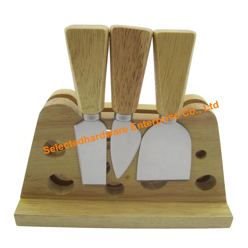 5PCS Rubber Wood Handle Cheese Knife Set with Ceramic Cutting Board