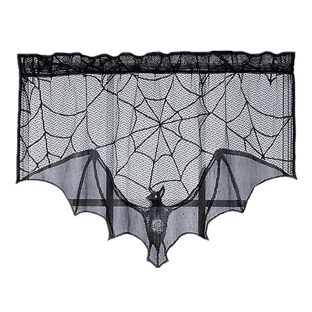 Halloween Decorations Set Include Lace Spider Web Table Runner, Round Lace Table Cover, Fireplace Mantel Scarf and 32 Pieces 3D Bats Wall Sticker Decal