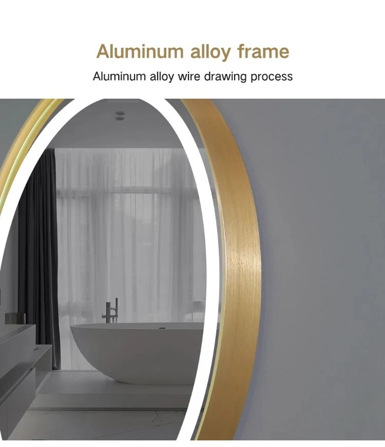 Low MOQ Aluminum Alloy Gold Framed Rectangle Mirror Wall Mounted Smart Mirror with LED Light for Bathroom Vanity Mirror