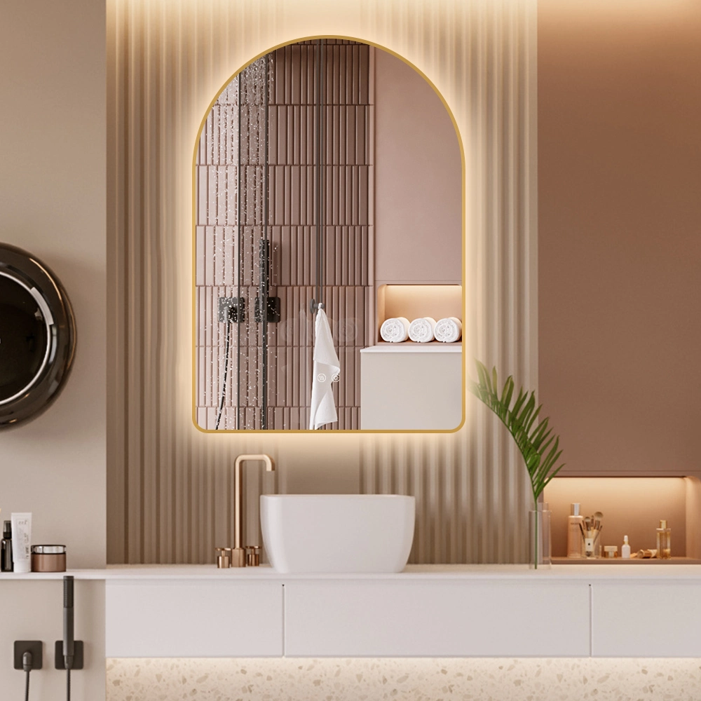 Mirror with LED Light for Bedroom - Arched Bathroom Mirror with Light, Half Circle Arch Mantel Mirror