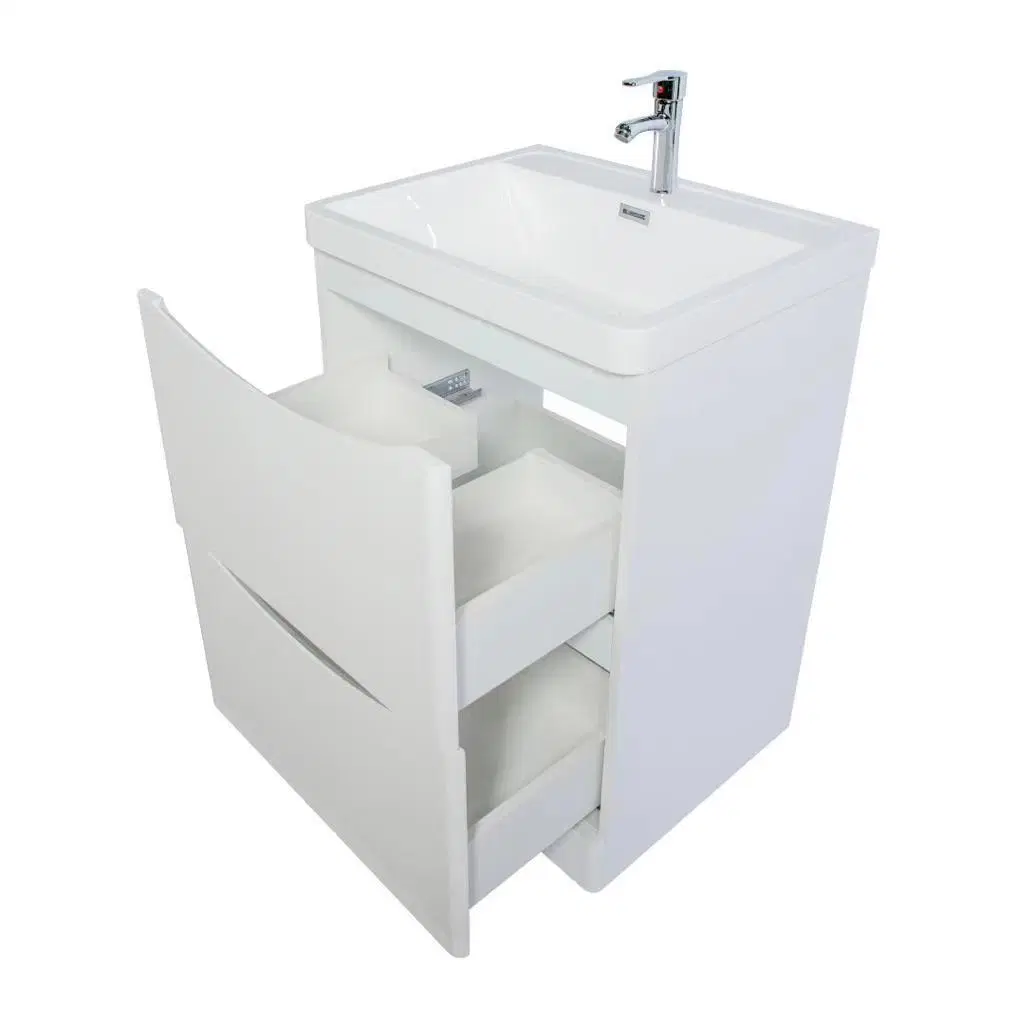 600mm Grey Bathroom Smile Vanity Unit Basin Storage 2 Drawers Cabinet Furniture