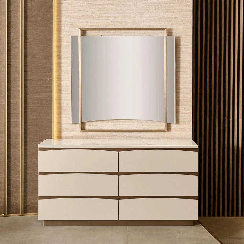 Dressing Table Solid Wood Cabinet Bedroom Chest Birch Slate Cabinet with Mirror