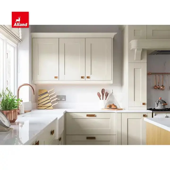 Wooden Kitchen Cabinets Furniture Solid Wood U Shape Two Tone Design White