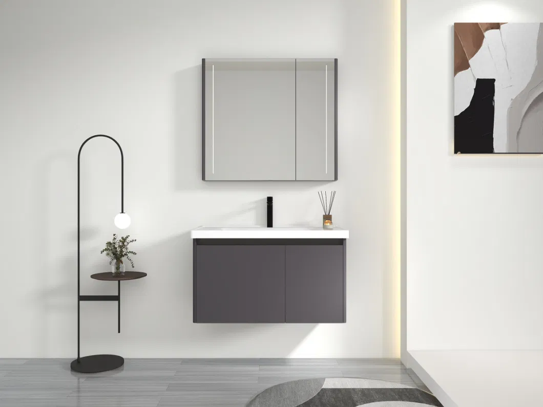 Modern Wall Mounted Plywood Ceramic Basin Bathroom Cabinet with Mirror