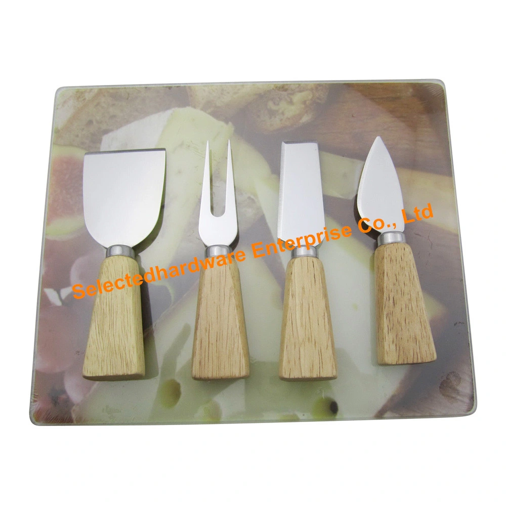 5PCS Glass Cutting Board Set with Cheese Knife and Fork