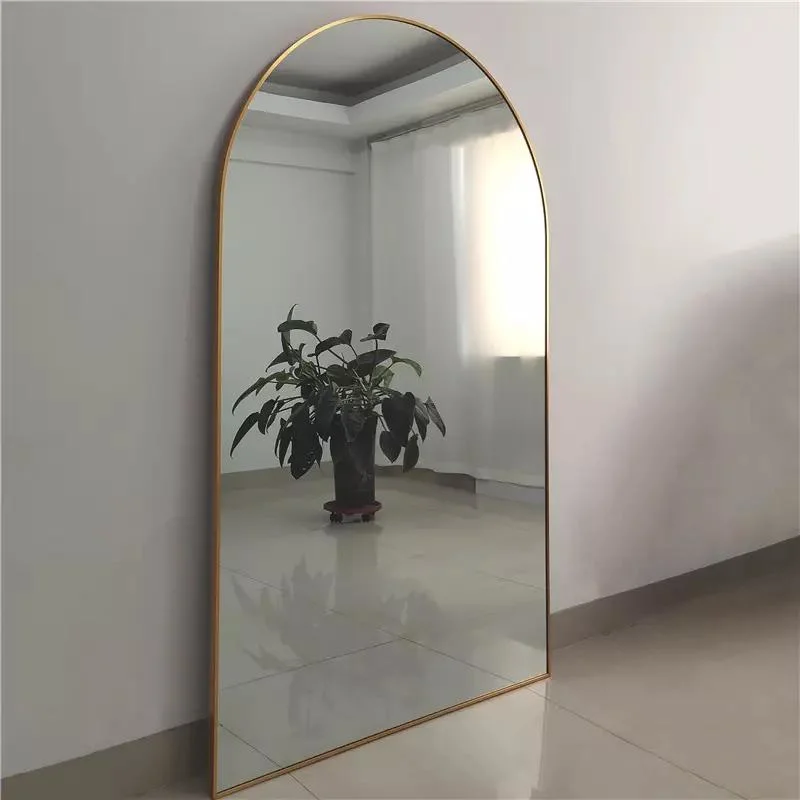 Custom Wholesale Large Big Arch Metal Framed Gold Full Length Body Long Dressing Standing Floor Wall Mirror