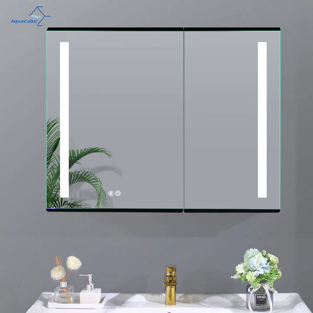 LED Mirror Medicine Cabinets with Double Doors, Aluminium Frame Smart Mirror Storage Cabinet with Anti-Fog