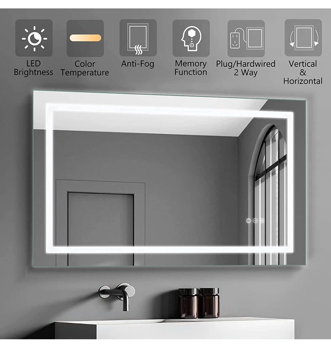 Factory Wholesale Touch Sensor Home Wall Decoration Salon Furniture Wall Mounted Make up LED Smart Home LED Bathroom Mirror with Defogger and Bluetooth Speaker