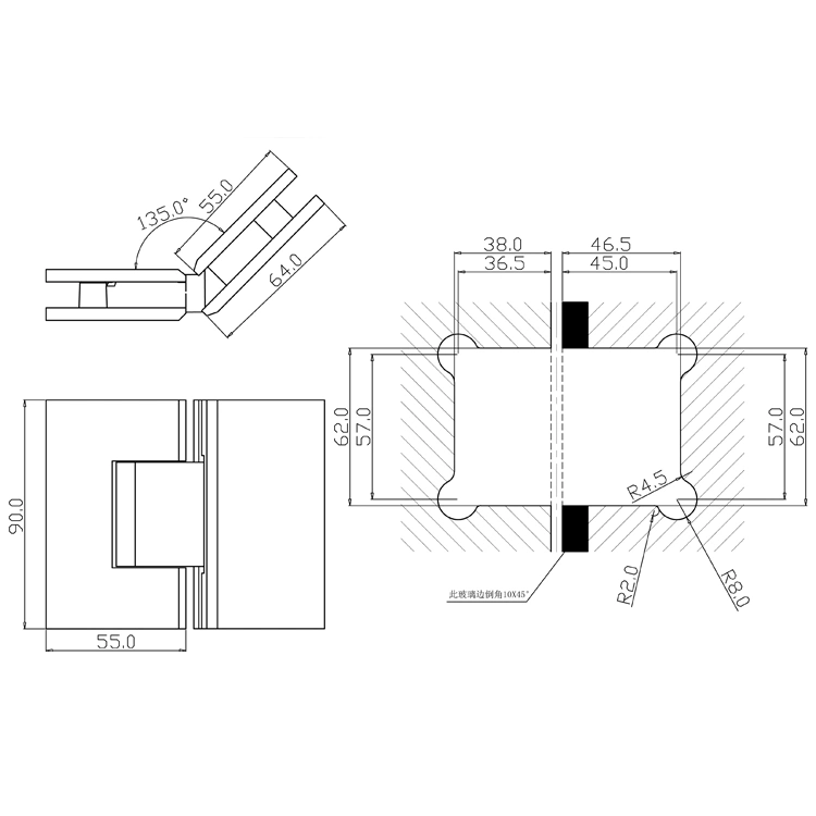 B&Q Hinged Shower Screen Glass Hinge Brass