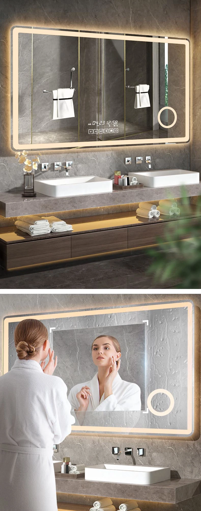 Black Frame Smart Mirror Aluminum Frame Circle Mounted Bathroom Mirrors