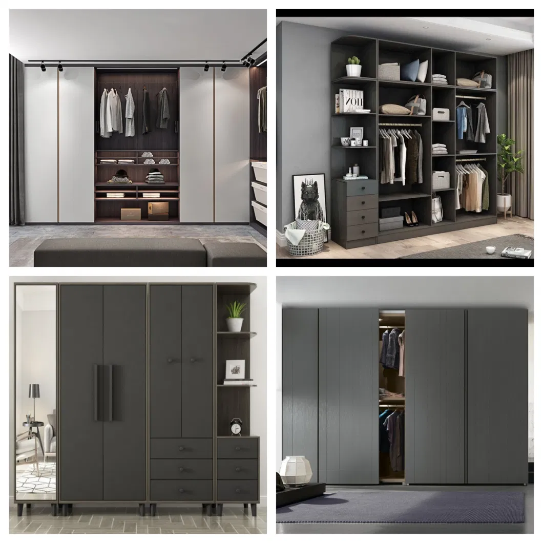 Ace Custom Made Bedroom Furniture Wood Built in Wardrobe Grey Glass Door Closet Cloakroom Walk in Closet