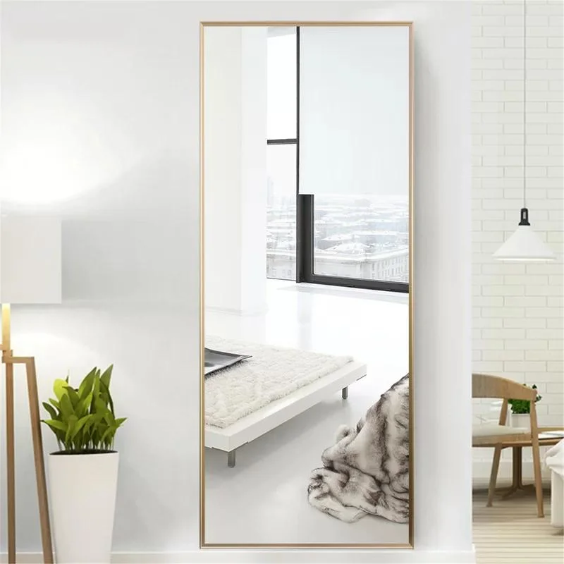 Ortonbath Gold Frame Copper Free Framed Full Length Floor Dressing Mirror LED Lights Touch Sensor Switch Backlit Bathroom Full Length Dressing Mirror