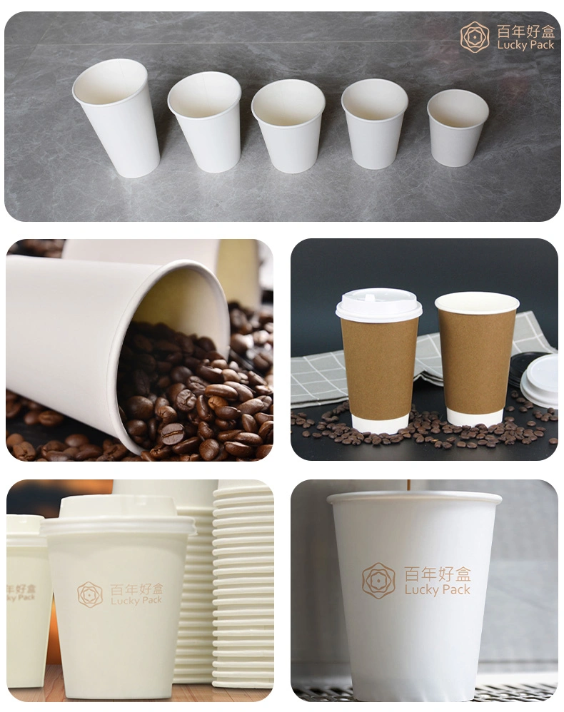 Disposable Paper Cup Printing Takeaway Drinking Coffee Paper Cup with Prevent Leaks Lids