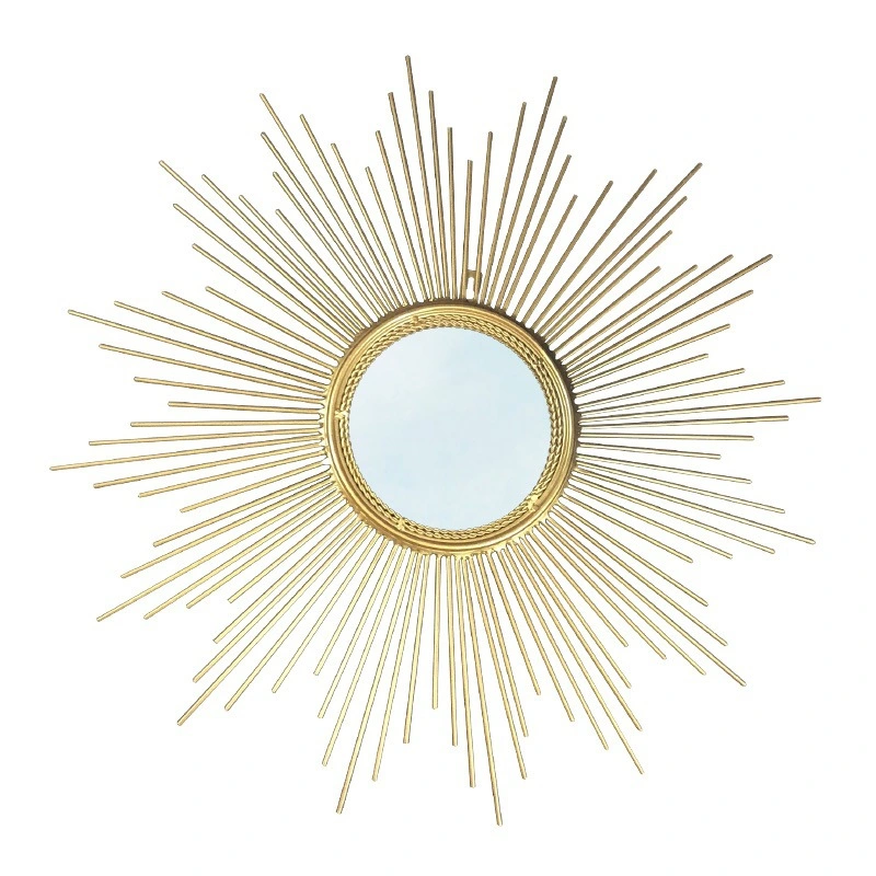Gold and Silver Sun-Shaped Simple European Decorative Mirror Porch Table Fireplace TV Sofa Background Wall Hanging Mirror