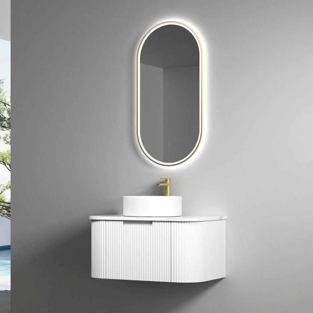 Matte White Fluted 750mm Curve Wall Hung Bathroom Vanity