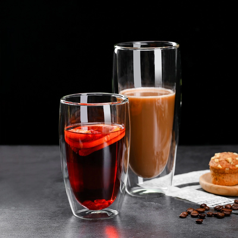 Heat-Resistant Double Layered Glass Coffee Mug Borosilicate Glass Cup for Wine Espresso Flower Tea Jucie Milk Drinking Glassware Tableware Tabletop of Dessert