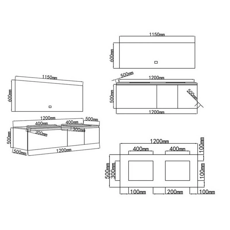 Novelty Hotel Decoration Wall Mounted Cabinet Basin Slate Countertop Double Basin Bathroom Vanity with Mirror