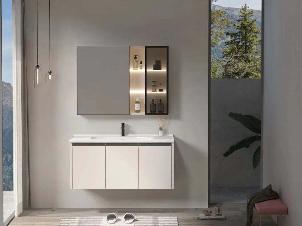 High Quality Wall-Hung Mounted Vanity Plywood Waterproof 80cm Bathroom Mirror Cabinet with Ceramic Basin