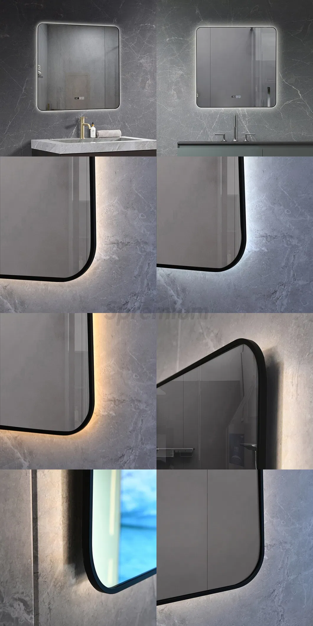 Square Smart Bathroom Decoration Ultra-Thin Black Frame LED Mirror with Backlighting