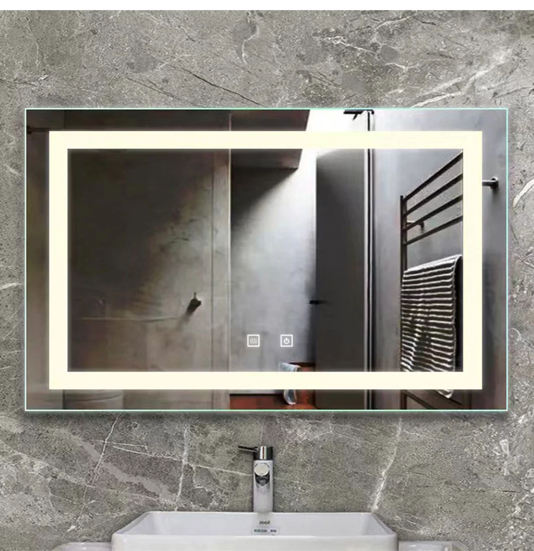 Customized Oversized Wall Mount Bath Vanity Light up Mirror Rectangle Touch Screen Smart Bathroom Mirror LED