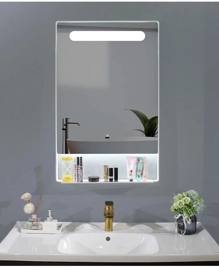 Smart Lighted Besin Vanity Mirror Illuminated Bathroom LED Mirror with Shelf