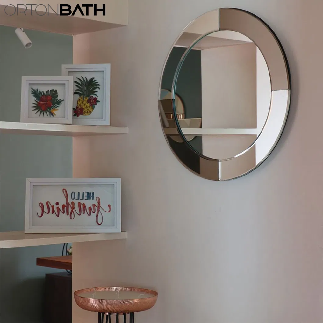 Ortonbath New Design Small Size Brass Framed Circle Bath Home Smart Wall Mounted Non-LED Mirror Bathroom Designer Art Decorative Mirror