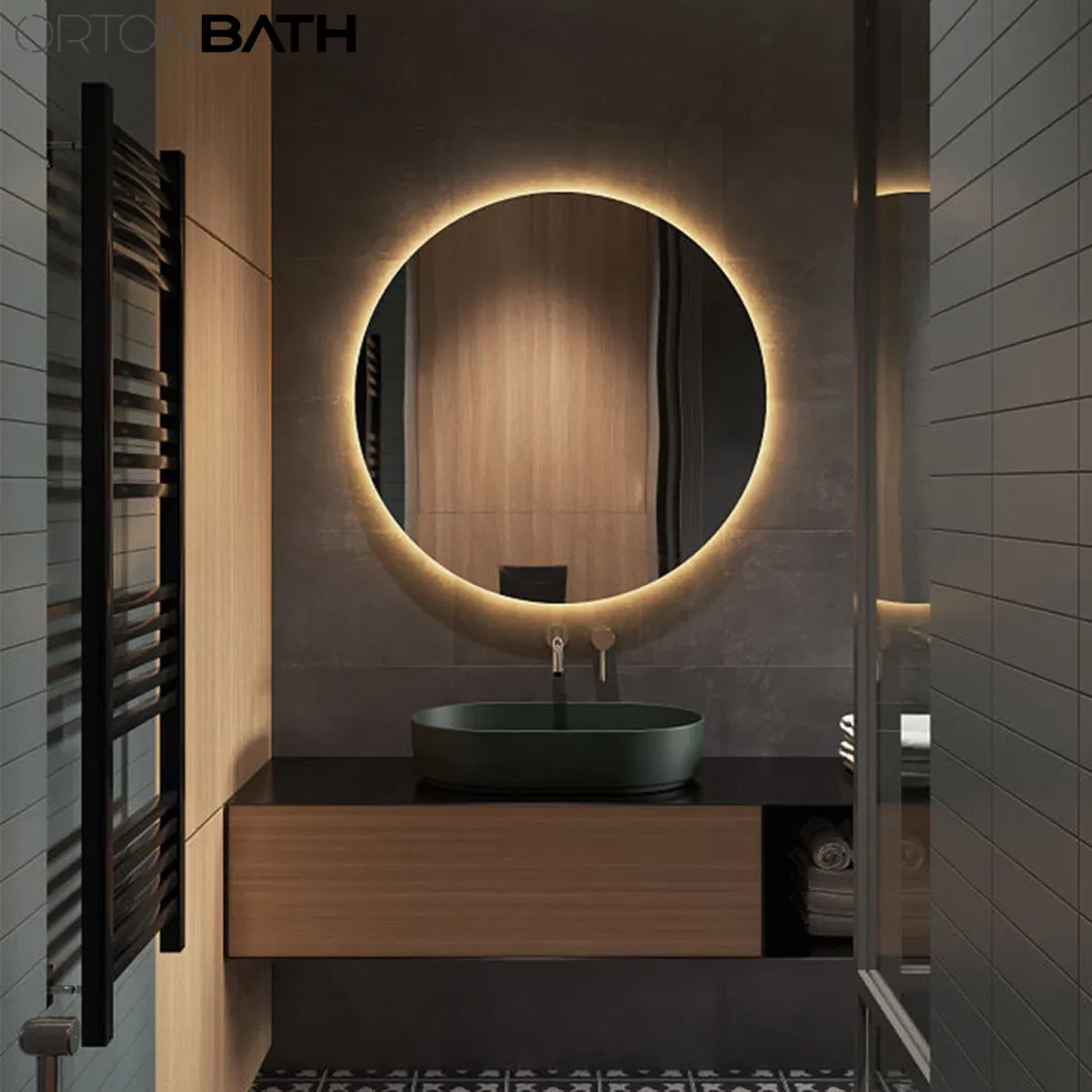 Ortonbath New Design Small Size Brass Framed Circle Bath Home Smart Wall Mounted Non-LED Mirror Bathroom Designer Art Decorative Mirror