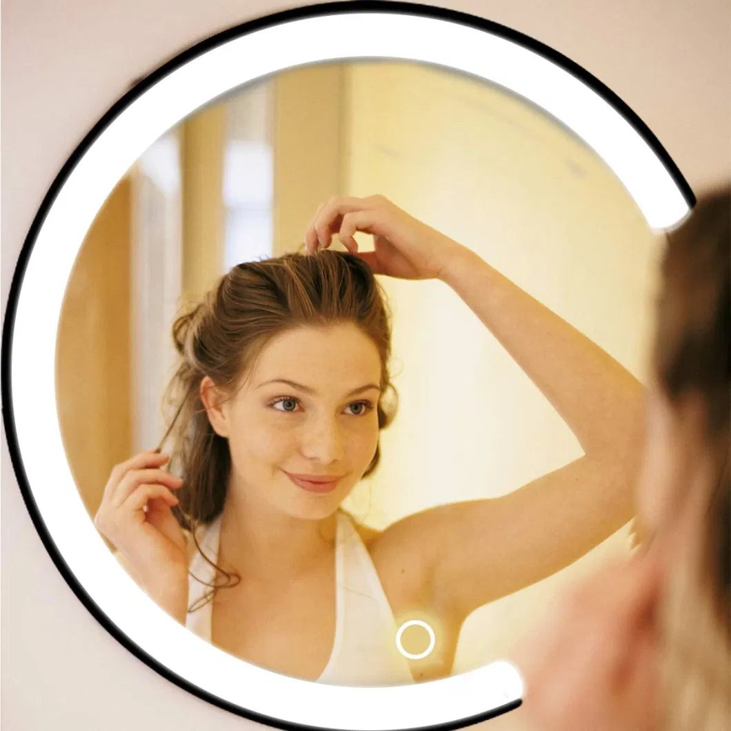Smart LED Bathroom Mirror with Anti-Fog and Touch Switch Metal Framed Round Wall Mirror for Makeup and Home Decoration Entryway &amp; Living Room Essential
