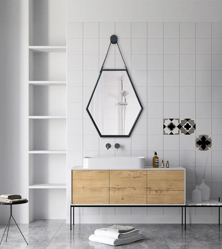 Irregular Shape Black Metal Frame Hanging Wall LED Smart Bathroom Mirror