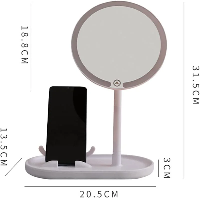 LED Vanity Mirror with Mobile Phone Holder and Storage Base Touch Control Lights Brightness Adjustable Makeup Mirrors