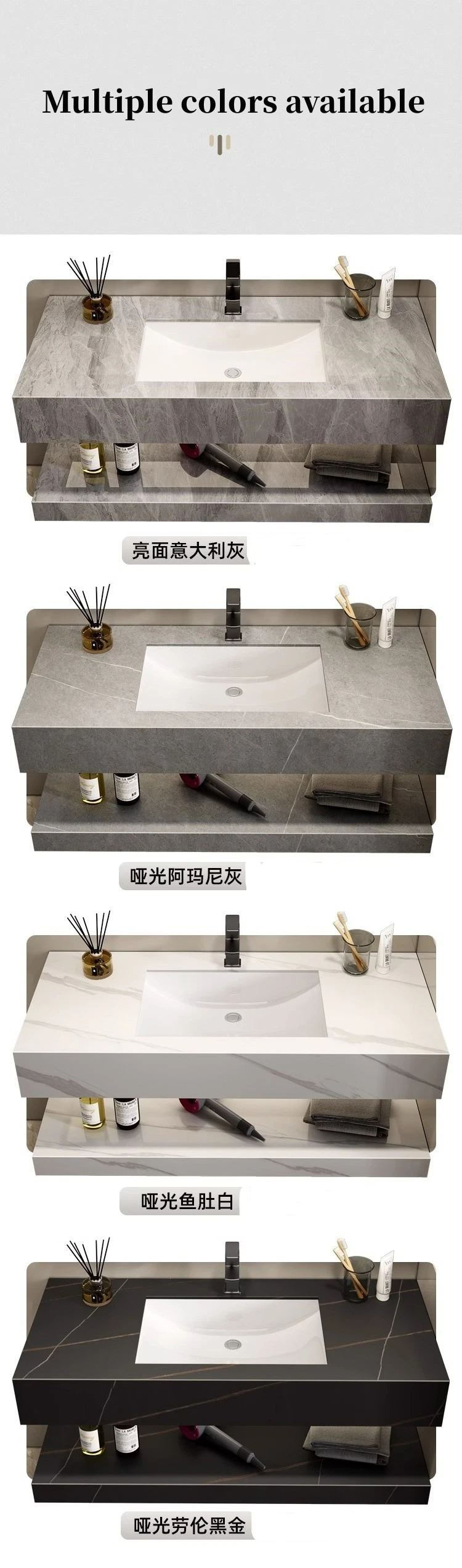 Modern Bathroom Cabinet Wash Basin Sintered Stone Vanity Sink Countertop LED Mirror Luxury Bath Furniture